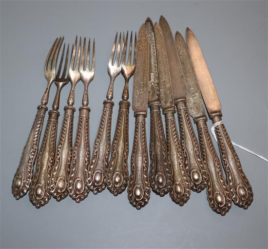 Six pairs of Edwardian silver dessert eaters, John Sanderson, Sheffield, 1909.